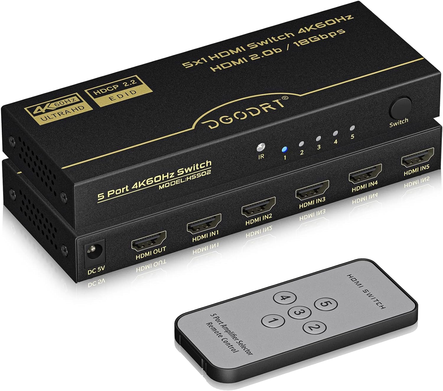 Amazon.com: HDMI Switch 5 in 1 Out 4K@60Hz, DGODRT 5 Port HDMI